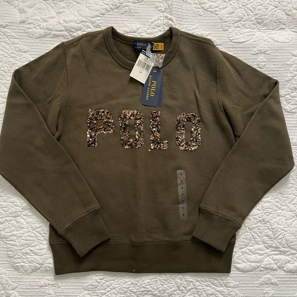 Ralph Lauren Olive Sweatshirt with Sequin Logo